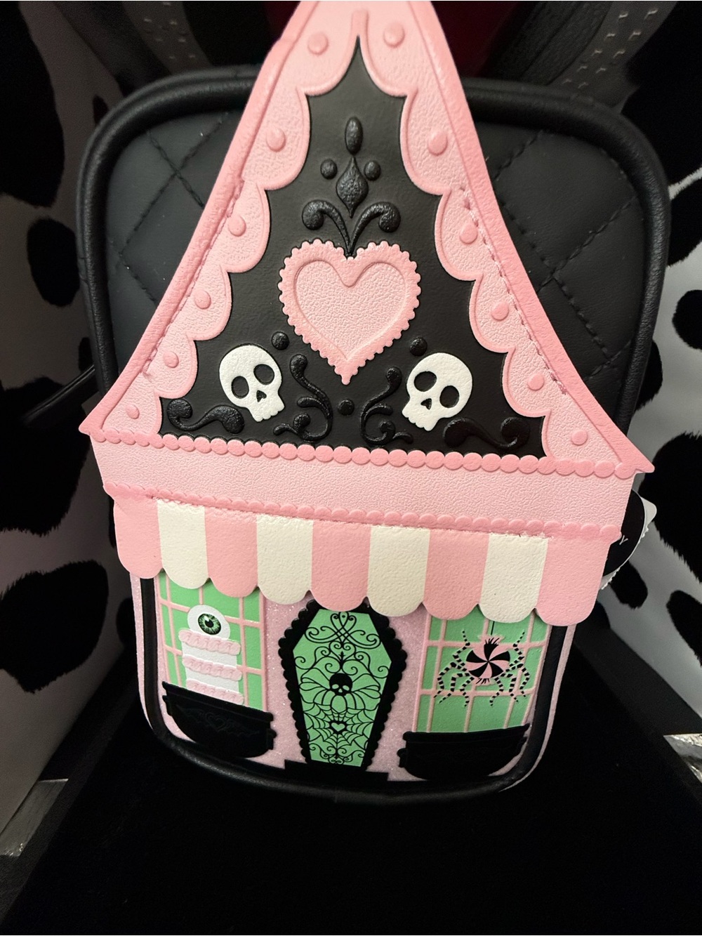 Bath & Body Works Pink & Mint Haunted House Crossbody Bag with Skull Accents